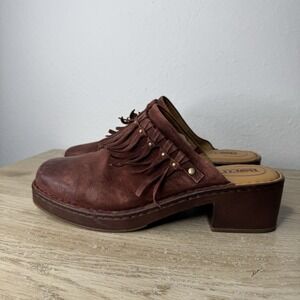 Born Harmony Maroon Suede Leather Slip On Clogs Womens Size 10 Tasseled Fringe